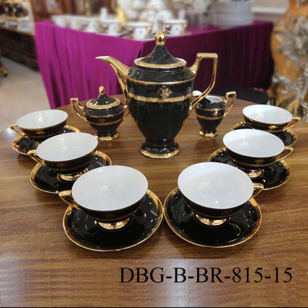 Bộ trà ấm chén sứ cao cấp hấp vàng 24K 15 Món DBG-B-BR-815-15